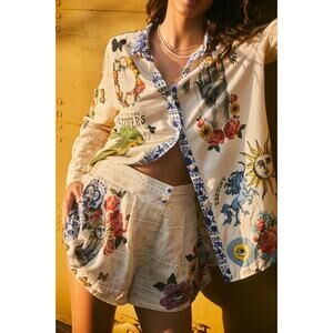 Agua Bendita Shorts Nalia Embellished Placement Print Size S NWT